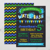 Invitation Bassin d'eau fête d'anniversaire Bleu Green Chalkb (Devant / Derrière)