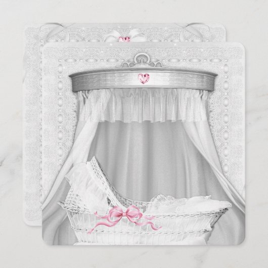 Invitation Bassinet blanc Bassinet bébé fille douche (Devant / Derrière)