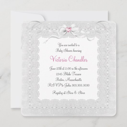 Invitation Bassinet blanc Bassinet bébé fille douche (Dos)