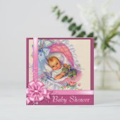 Invitation Bassinet vintage Rose Roses Bébé Fille Douche (Debout devant)