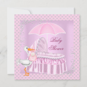 Invitation Bassinette parapluie Baby shower rose