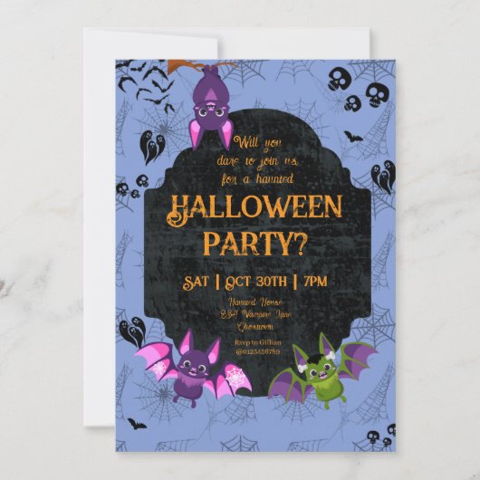 Invitation Bat 1 d'Halloween (Devant)