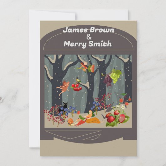 Invitation Bat Black Chat Fairytale Forest Fruits Mariage (Devant)