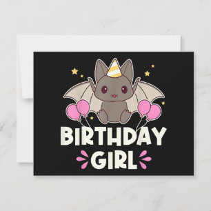 Invitation Bat-chat fille d'anniversaire mignonne