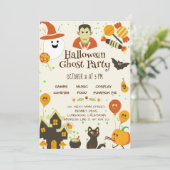 Invitation Bat Citrouille Orange Bat Ghost Kids Halloween Par (Debout devant)