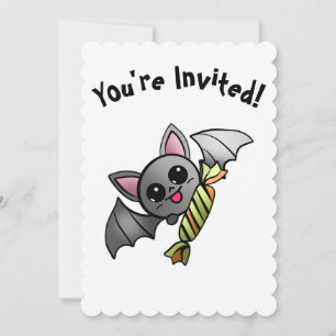 Invitation Bat d'Halloween mignonne avec fête de bonbons