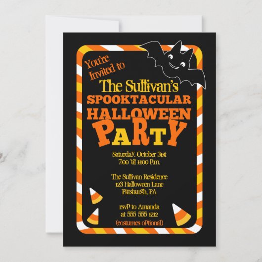 Invitation Bat et Candy Corn Spooktacular Halloween Party In (Devant)