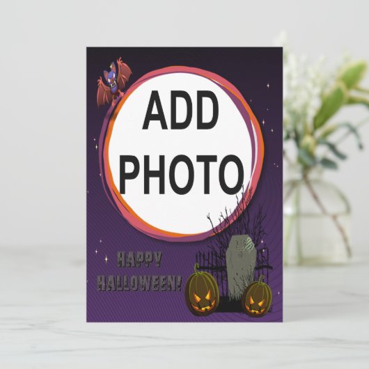 Invitation Bat, Jack o' Lanterns, Tombstone, Ajouter Un Cadre (Debout devant)