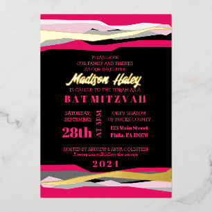 Invitation Bat mitzvah à barre rose chaude avec hu