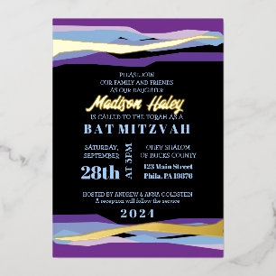 Invitation Bat mitzvah à barres violettes avec hui