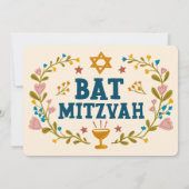 Invitation Bat mitzvah à couronne florale sur mesure dessiné (Dos)