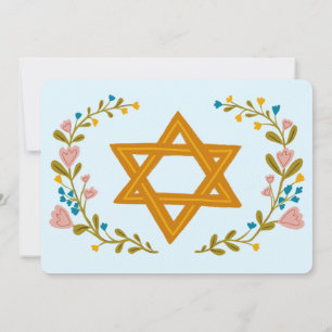 Invitation Bat mitzvah à couronne florale sur mesure dessiné