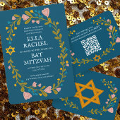 Invitation Bat mitzvah à couronne florale sur mesure dessiné