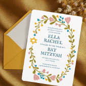 Invitation Bat mitzvah à couronne florale sur mesure dessiné