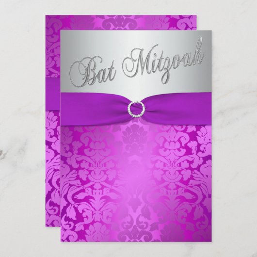 Invitation Bat mitzvah à Damas d'argent et de viol (Devant / Derrière)