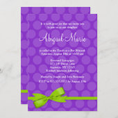 Invitation Bat mitzvah à mâchoire vert violet à point imprimé (Devant / Derrière)
