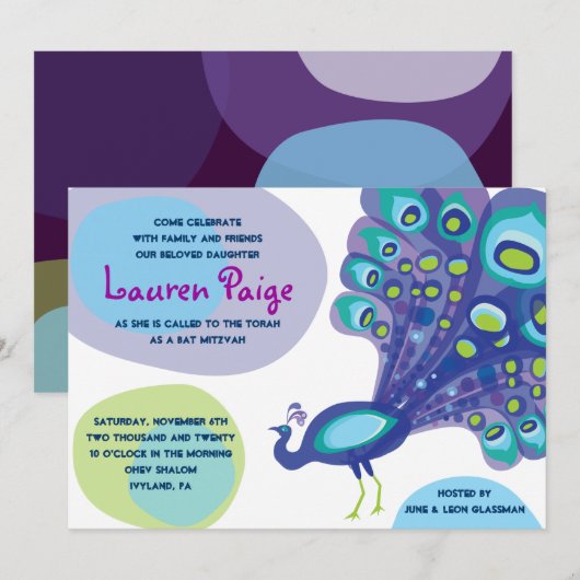 Invitation Bat mitzvah à Peacock Bar (Devant / Derrière)