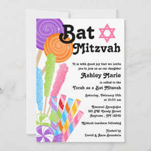 Invitation Bat mitzvah à thème Candy