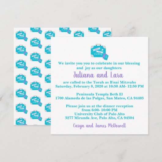 Invitation Bat mitzvah à thème de voyage (Devant / Derrière)