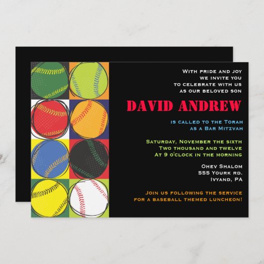 Invitation Bat mitzvah à thème Retro Baseball (Devant / Derrière)