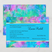 Invitation Bat mitzvah Abstrait Turquoise bleu rose Aqua (Devant / Derrière)