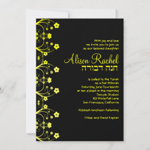 Invitation Bat mitzvah Alison Rachel Jaune noir