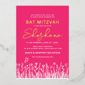 Invitation bat mitzvah aquarelle avec OR RÉEL (Recto)