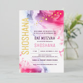 Invitation bat mitzvah aquarelle avec OR RÉEL (Debout devant)