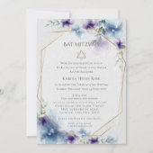 Invitation BAT MITZVAH | Aquarelle bleu et violet Floral 2 (Devant)