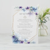 Invitation BAT MITZVAH | Aquarelle bleu et violet Floral 2 (Debout devant)