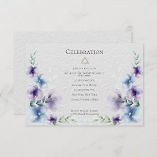 Invitation BAT MITZVAH   Aquarelle bleu et violet Floral 2
