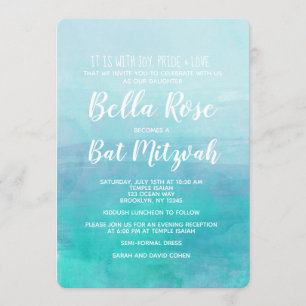 Invitation bat mitzvah Aquarelle bleue Ombre
