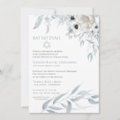 Invitation Bat mitzvah Aquarelle moderne bleu-duché Floral (Devant)