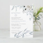 Invitation Bat mitzvah Aquarelle moderne bleu-duché Floral (Debout devant)