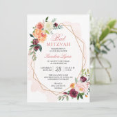 Invitation Bat mitzvah | Aquarelle moderne Gold Frame Floral (Debout devant)