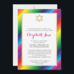 Invitation BAT MITZVAH arc-en-ciel motif parties scintillant<br><div class="desc">REMARQUE - l'effet doré de la loterie est une image impriméeUn design rayé arc-en-ciel audacieux et lumineux pour les INVITATIONS BAT MITZVAH de votre enfant. Wow vos amis et votre famille avec ce petit nombre ; D Configurer en tant que modèle il est simple pour vous d'ajouter vos propres détails,...</div>