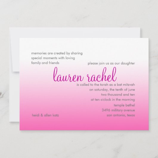 Invitation Bat mitzvah Argent et rose (Devant)