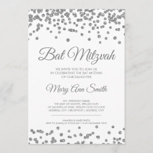 Invitation Bat mitzvah Argent Faux Parties scintillant Confet