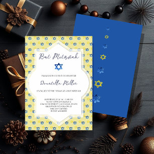 Invitation Bat mitzvah Art Moderne Aquarelle Étoile De David