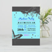 Invitation Bat mitzvah BLACK & BLEU BUTTERFLY (Debout devant)