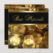 Invitation Bat mitzvah Black Gold Bubbles (Devant / Derrière)