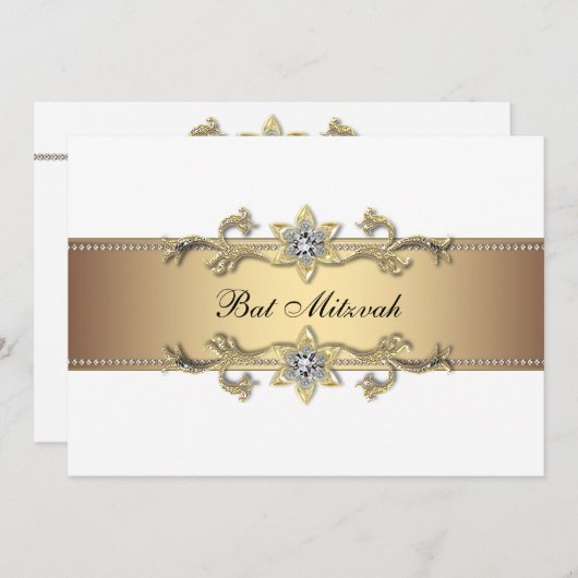 Invitation Bat mitzvah blanc et or (Devant / Derrière)