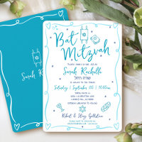 Bat Mitzvah Bleu Amusant Doodle Dessiné à la Main
