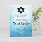 Invitation Bat mitzvah bleu, Aquarelle, Turquoise (Debout devant)