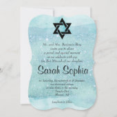 Invitation Bat mitzvah bleu, aquarelle, turquoise, Parties sc (Devant)