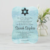 Invitation Bat mitzvah bleu, aquarelle, turquoise, Parties sc (Debout devant)