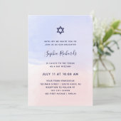 Invitation Bat mitzvah bleu et rose en pastel de l'aquarelle (Debout devant)