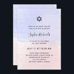Invitation Bat mitzvah bleu et rose en pastel de l'aquarelle<br><div class="desc">Ces invitations élégantes et à la mode de Mitzvah de bat mitzvah ou de barre comportent un arrière - plan bleu-clair et rose de lavage d'aquarelle. Votre information apparaît dans un mélange de la typographie manuscrite de manuscrit plus foncé, de bleu marine et du texte moderne de caractère sans obit...</div>