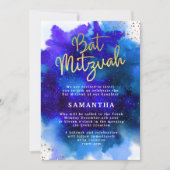 Invitation Bat mitzvah bleu et violet (Devant)