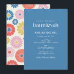 Invitation Bat mitzvah bleu fleur Boho scandinave<br><div class="desc">Boho folk scandinave bleu simple Bat mitzvah Invitation</div>